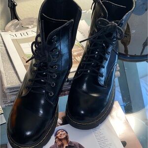 handmade blk leather Boots quality comfortable grunge chunky streetwear fall